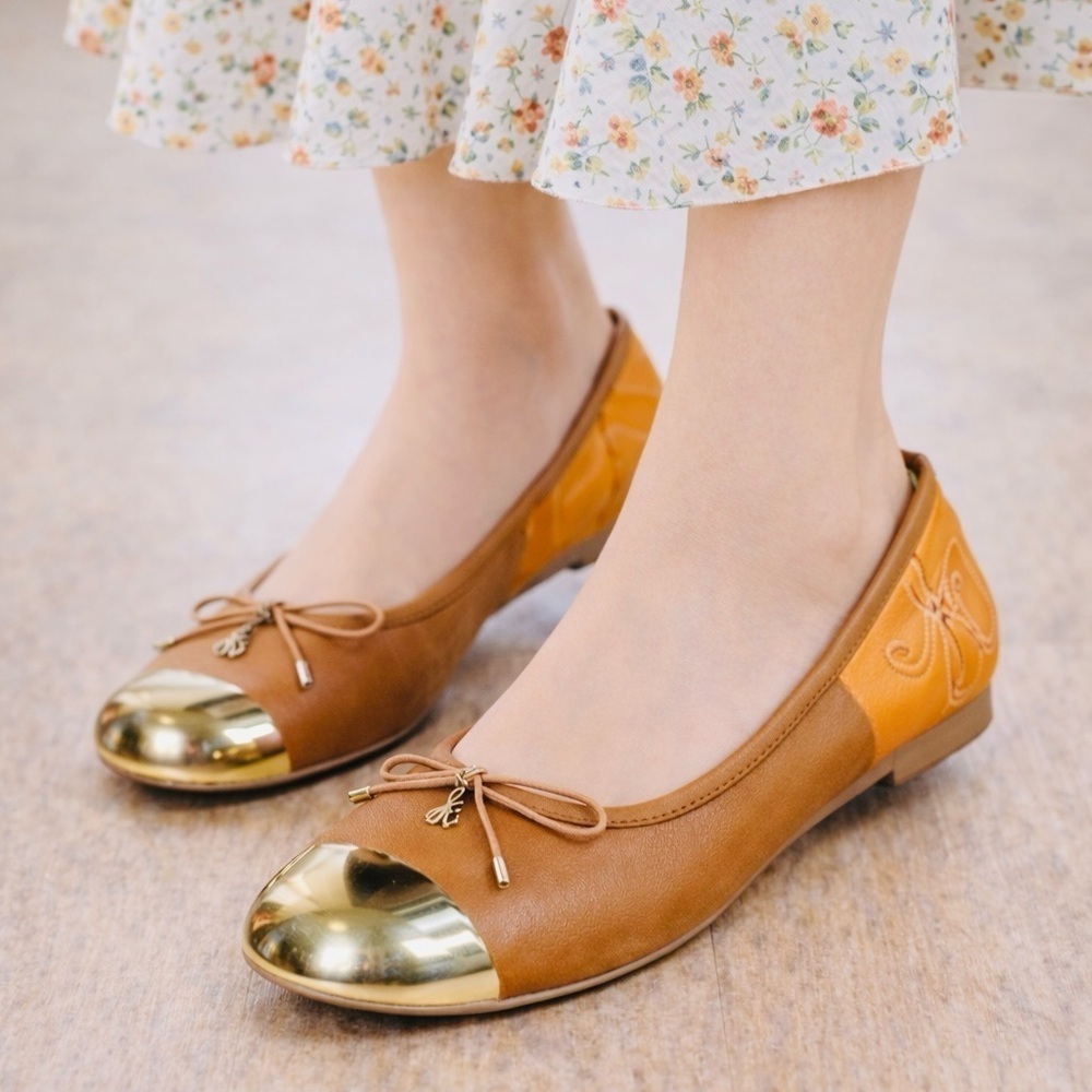 Sam Edelman Womens
Fairleigh Ballet Flats Shoes Orange Brown Leather Cap
Toe 9M